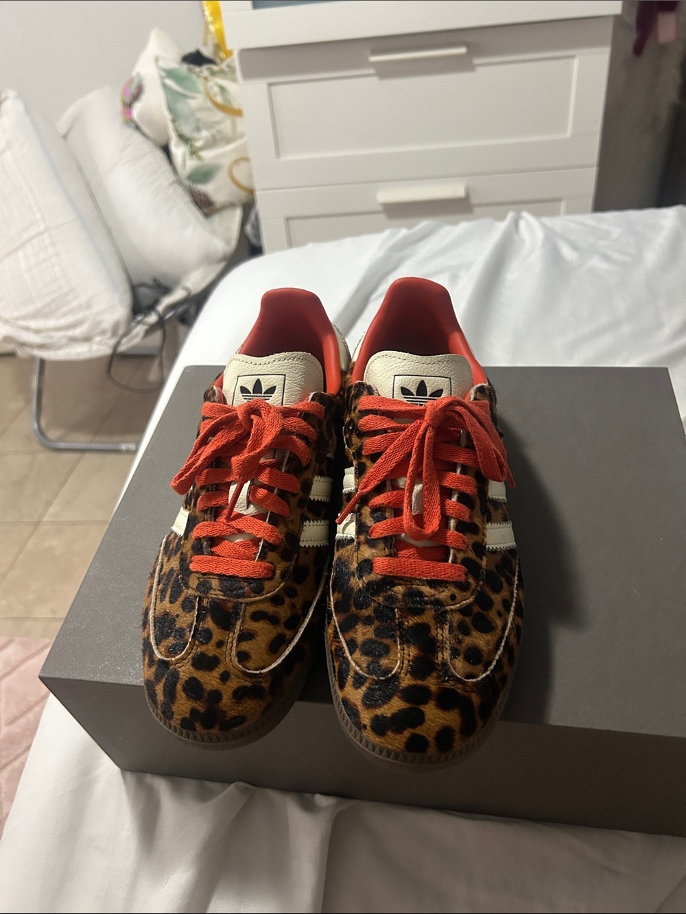 adidas Leopard-Print Sneakers with Red Accents